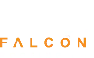 Text logo with the word "FALCON" in bold orange letters on a gray rectangular background.