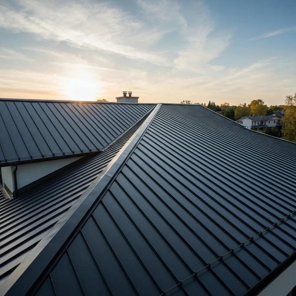 Standing seam metal roofing installed on a modern home, showcasing its sleek design and energy-saving features